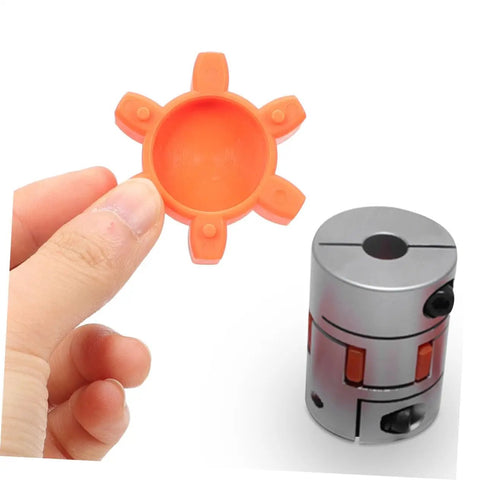 Flexible Rubber Jaw Coupling Insert Pad For CNC Machines, Shock Absorbing Center Cushion, shown with metal coupling kit