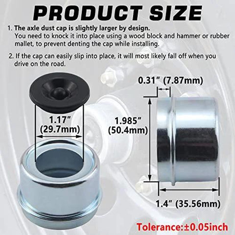 Front view of GREPSPUD 4-pack 1.98'' trailer hub dust caps with inner bore and rubber plugs