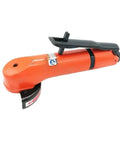 Heavy Duty Pneumatic Sander Angle Grinder Powered By Compressed Air For Industrial Metalworking Polishing And Deburring in orange.