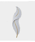 Sleek Modern Wall Sconce With Grille Accent Panel For Bedroom Living Room And Entryway Ambient Lighting Fixture Dry Rated Easy Hook Up Indoors Crafted With Solid Metal Durability, featuring a decorative white feather design.