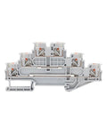 Three Level Push In Wire Terminals For Electrical Din Rail Setup No Sweat Snap Together Connectors For One Point Five Cables Built Like A Tank Pro Workspace Essentials, side view of connectors.
