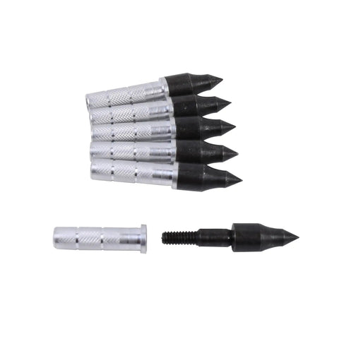 Carbon Arrow Inserts And Tips Kit For Carbon Arrows, showing precision machined aluminum inserts and black tips, universal fit.