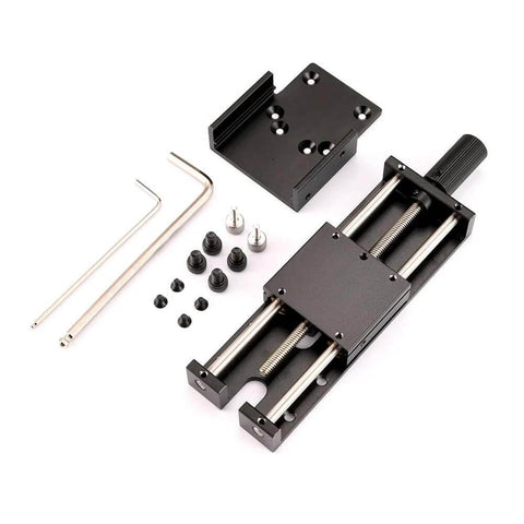 Ray5 laser engraver lift stand kit with black aluminum carriage and silver guide rails