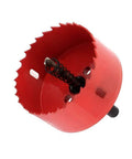 Luomorgo 75mm red hole saw with serrated teeth and central pilot for wood, plastic, drywall.