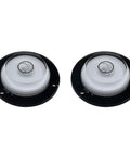 Sumsoctober 2pcs Round for spirit Level Bubbles Horizontal Measuring Kit showcasing two black circular levels with clear bubbles.