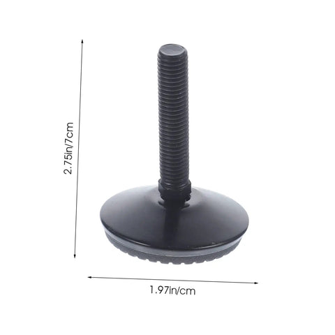Heavy Duty Adjustable Furniture Levelers With Swivel Base For Tables And Cabinets Foolproof Install Silent Nonskid Stainless Steel Legs For Office And Home Workspaces showing black leveler with threaded rod and swivel base.