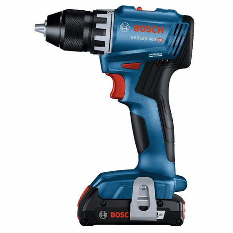 18V Compact Brushless Drill Driver Kit With One Half Inch Chuck And 2 Ah Battery, pro grade power, shown in side view