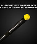Hi-Flo Industrial Can Spout Replacement With Flexible Nozzle for Deluxe Cans shown with 8-inch extension, yellow cap