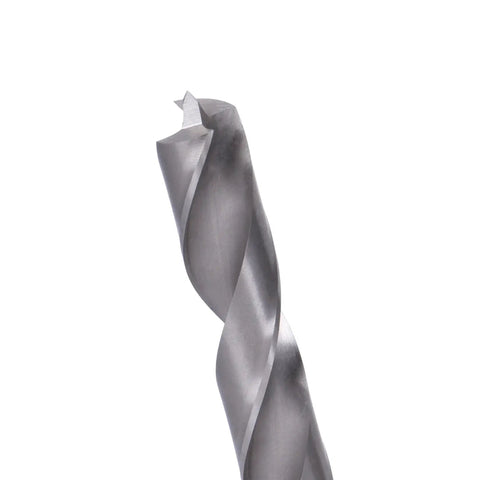 Seven-Eighths Inch HSS Brad Point Drill Bit For Wood, Clean Splinter-Free Holes, close-up of tip and twist design