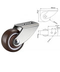 4 Pack Half Inch Rigid Rubber Caster Wheels For Furniture, No Fuss Heavy Duty Silent Fixed Casters, with measurements shown