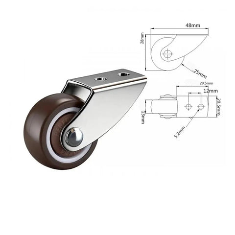 4 Pack Half Inch Rigid Rubber Caster Wheels For Furniture, No Fuss Heavy Duty Silent Fixed Casters, with measurements shown