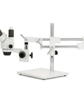 Professional Trinocular Stereo Zoom Microscope With Boom Stand, Long Working Distance, Dual Eyepiece And Trinocular Port For Simultaneous Viewing, Ideal For Circuit Boards, Dental Appliances, And Large Item Inspection, white metal stand