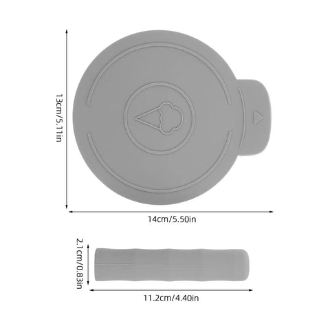 Two Pack Silicone Ice Cream Maker Sleeves For Creami Series Soft Storage Containers, grey round cover with dimensions