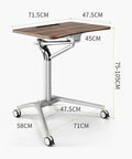 Level Up Your Grind With This Mobile Standing Laptop Desk Featuring Smooth Pneumatic Height Adjustment And Heavy Duty Rollable Casters For Effortless Sitting Or Standing Anywhere, showing adjustable dimensions and a sleek design.