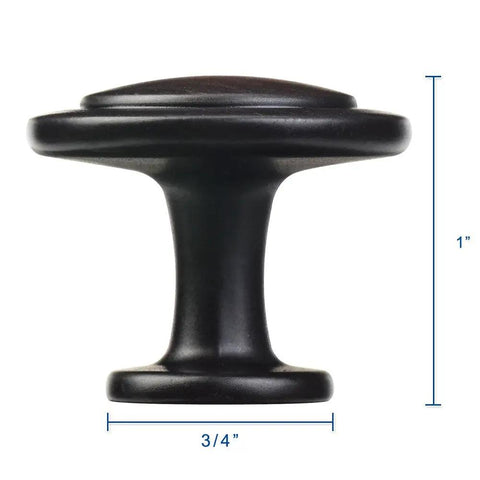 Side view of Oil Rubbed Bronze Cabinet Knobs 25 Pack Modern Solid Metal Drawer Pulls For Kitchen Cabinets And Dressers with dimensions