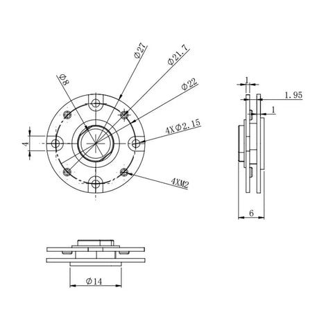 Heavy Duty Hollow Plane Shaft 360 Degree Rotation Disc Hinge With 1.0N.m Damping technical drawing showing dimensions and details.