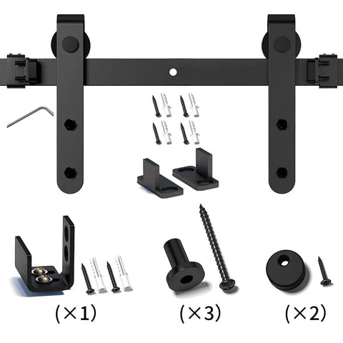 Ultra Compact 2ft Sliding Barn Door Hardware Kit For Wardrobe And TV Stand, Heavy Duty 100lb Capacity, includes black carbon steel parts