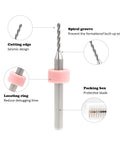 30 Piece Tungsten Carbide Micro PCB Drill Bit Set With 0.3mm And 1.2mm Shanks For Precision PCB Drilling CNC Engraving And Rotary Tool Projects Ultra Tough Wear Resistant Tungsten Steel For Circuit Boards showing a drill bit with spiral groove and pink locating ring