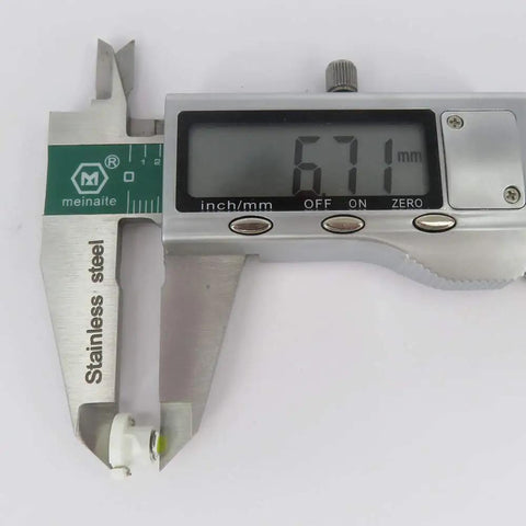 Caliper measuring 10 Pack White T3 Neo Wedge 3030 LED Bulb with 8mm base for car instrument cluster dashboards.