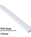 White PTFE Round Rods One Quarter Inch Diameter, Thirteen Inch Length, Pack Of Five, Six Millimeter Teflon Rods arranged in a row
