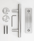 Sliding Barn Door Handle Double Sided Pull And Flush Embedded Invisible Stainless Steel kit with accessories on white background