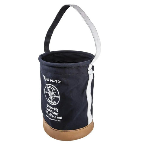 Flame-Resistant Canvas Tool Bucket, Heavy-Duty No 4 Canvas With Leather-Reinforced Handle, Double-Riveted Bottom, 12-Inch Diameter