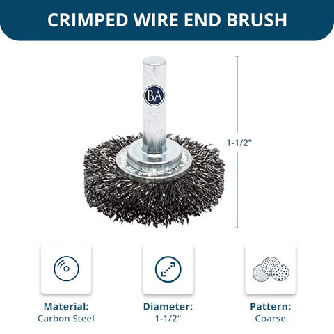 Heavy Duty One And One Half Inch Grinder Mounted Crimped Wire Wheel For Drill With One Quarter Inch Shank For Rust Removal