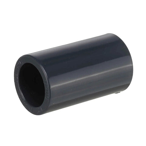 Two And A Half Inch Schedule 80 PVC pipe coupling fitting SOC to SOC slip socket connector indoor outdoor home plumbing use.