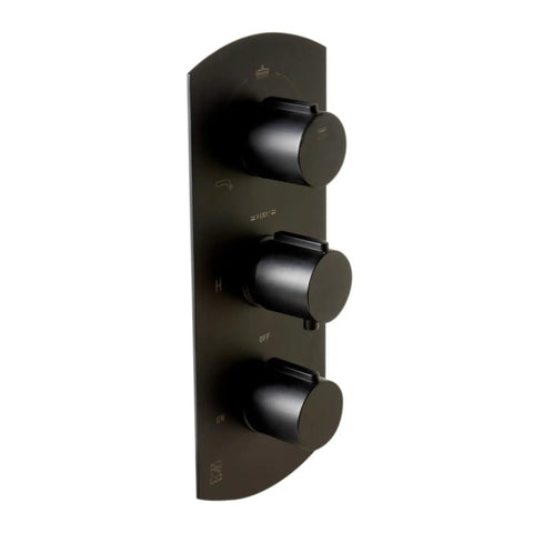 HomeStock Modern Thermostatic Shower System with Separate Temperature & Pressure Controls, Matte Black Finish control panel close-up.