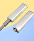 Easy Install Magnetic Push Open Cabinet Door Latch Set In Stainless Steel showing two latches, one extended, one retracted.