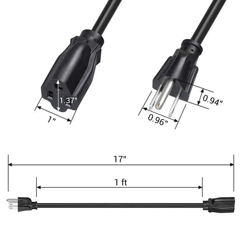 10 Pack Short Extension Cords 1 Foot Weatherproof 16 AWG SJTW With Grounded 3 Prong NEMA 5-15P To NEMA 5-15R For Indoor Outdoor Use UL Listed