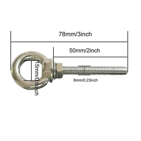 Heavy Duty Stainless Steel Eye Bolts With Washer And Nuts For Lifting Rings M6 Shoulder Eyebolts 85mm Total Length 50mm Thread Length 12mm Ring