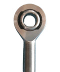 Pair Of Heavy Duty Chromoly Steel Rod Ends Featuring Precision Ground Male Heim Joints With Included Nuts For Drop In Suspension Builds And Knockaround Steering Repairs, showcasing a close-up of the threaded steel shaft.