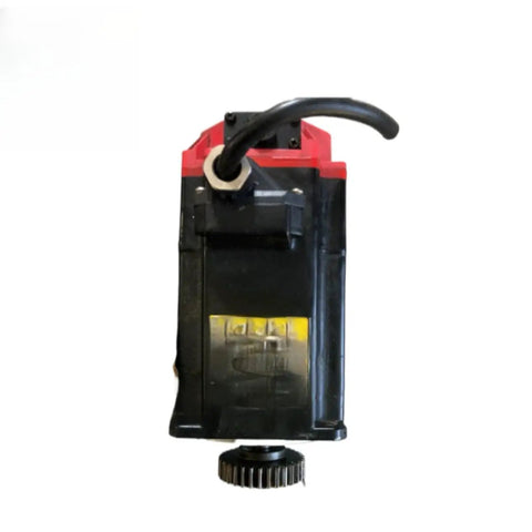 Servo Motors A06B-0116-B503 And A06B-0116-B275, Tested In Good Condition, In Stock And Ready To Ship, Industrial Servo Drive Spare Part For CNC Robots, High Quality, Fast Lead Time. Black-and-red CNC servo motor with gear shaft