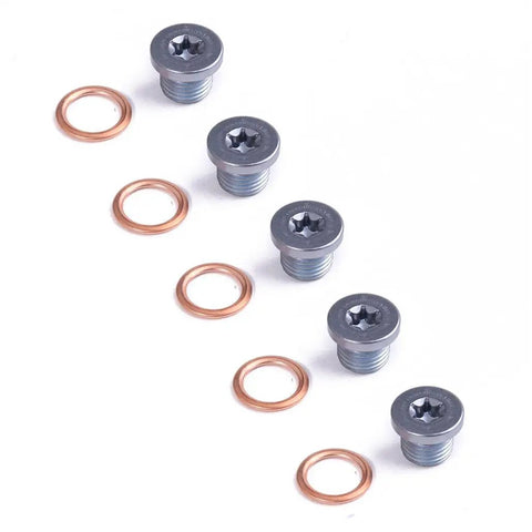 Kick That Old Leak And Fix Your Oil Pan For Jetta Golf Tiguan Q3 Q5 Q7 With This Premium 5 Piece Drain Plug Kit, 5 metal plugs with copper washers