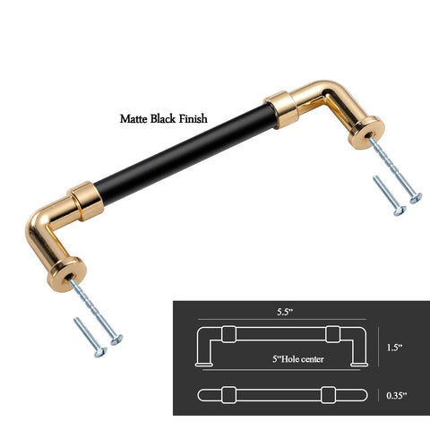 12 Pack 5 Inch Arch Cabinet Pulls In Gold And Black Zinc Alloy And Aluminum Handles For Cabinets And Drawers Dope Look Durable Commercial Grade Hardware, shown in matte black finish with dimensions.