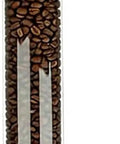 Wall Mounted Coffee Bean Dispenser With Adjustable Flow Valve For Candy Oatmeal And Bulk Tea Storage Clear Glass Jar filled with coffee beans.
