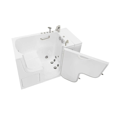 30X52 Transfer Walk In Bathtub With Microbubble Hydrotherapy Fast Fill Faucet And Right Dual Drain, angled view, accessible design, smooth acrylic finish.