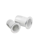 Awesome 50 Pcs Flat Head Threaded Insert Nuts M3 To M12 Aluminum Rivets With Knurled Body For Strong Grip And No Spinning Fastening Job - close-up of two rivet nuts