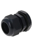 Close-up of black 8 Pack PG25 Cable Gland Kit Waterproof Nylon PA6 Strain Relief Cord Connector for 6 to 12 mm cables.