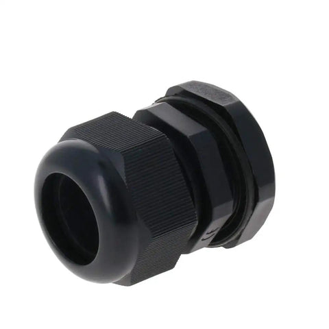 Close-up of black 8 Pack PG25 Cable Gland Kit Waterproof Nylon PA6 Strain Relief Cord Connector for 6 to 12 mm cables.