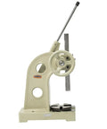 Professional Grade Three Ton Ratcheting Arbor Press with flywheel and cast iron frame for metal bending projects.