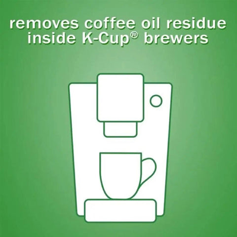 Illustration of a coffee maker, emphasizing descaling kit for Keurig K Cup coffee makers clean out coffee oils and residue.