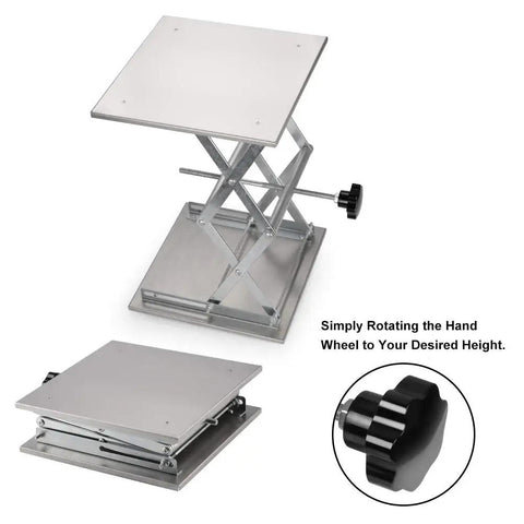 Expandable Lab Lift Stand With Scissor Jack, Stainless Steel Platform 11.8x11.8 Inches, 300x300mm, Lifts From 100mm To 460mm, Handles Up To 25kg, Peel Protective Film Before Use, Easy Setup