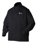Navy Welding Jacket Cotton Nylon 88 Percent Cotton 12 Percent Nylon Size Large With Snap Button Cuffs Fold In Snaps Workwear