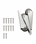 Smooth Out Saggy Doors Fast With These Heavy Duty Anti Sag Low Profile Rolling Casters Silent Bearing Replacement Rollers Pack of three silver casters with screws.