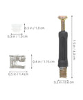 Dimensions of components in 30 Piece M6 Furniture Connector Hardware Kit With Cam Screws Dowel Fixing Screws And Barrel Nuts For Drawer And Table Assembly Zinc Alloy And Plastic Components Built To Last For DIY Furniture Projects