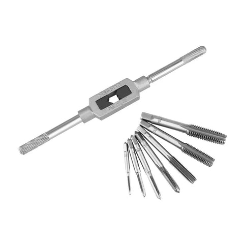 8-Piece Tap Set With Adjustable Tap Wrench 1/16-1/2 Inch, DIY Ready For Internal And External Threading, M3 To M12 Coarse Thread Taps