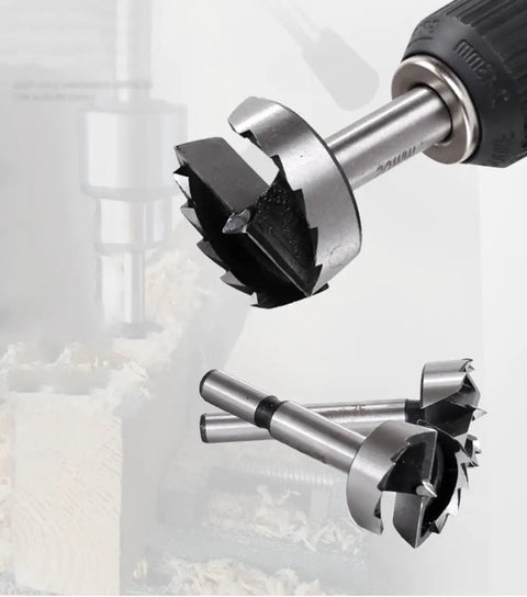 High Impact Multi Tooth Forstner Drill Bit Set Forged In Heat Treated Tungsten Steel, showing sharp bits ideal for woodworking.