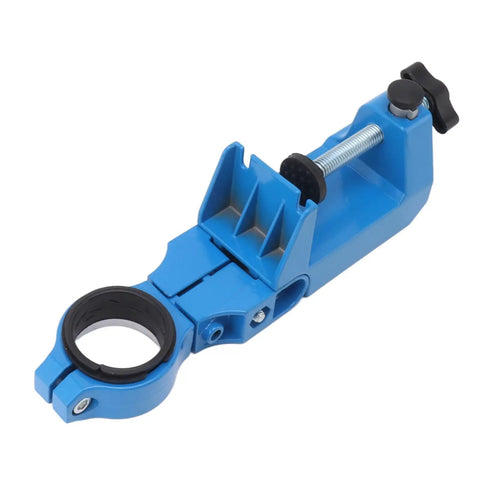 Premium Adjustable Bench Drill Stand Mount Featuring 360 Swivel Head sturdy blue bracket with clamp for electric angle drills.
